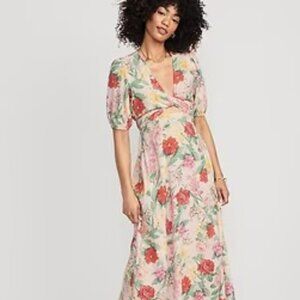Old Navy | Fit & Flare Floral Linen-Blend Twist-Front Maxi Dress | Size M